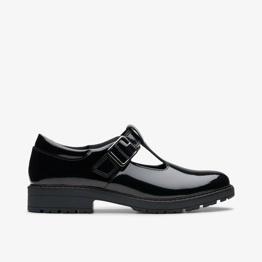 Loxham Bar Youth Black Patent | Clarks discount - Kids