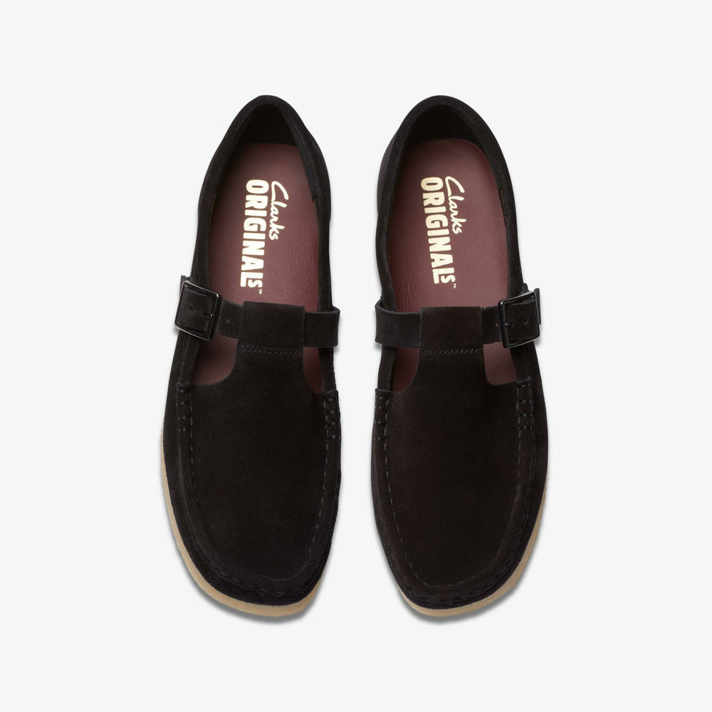 Wallabee T Bar Black Suede | Clarks on Sale - Women