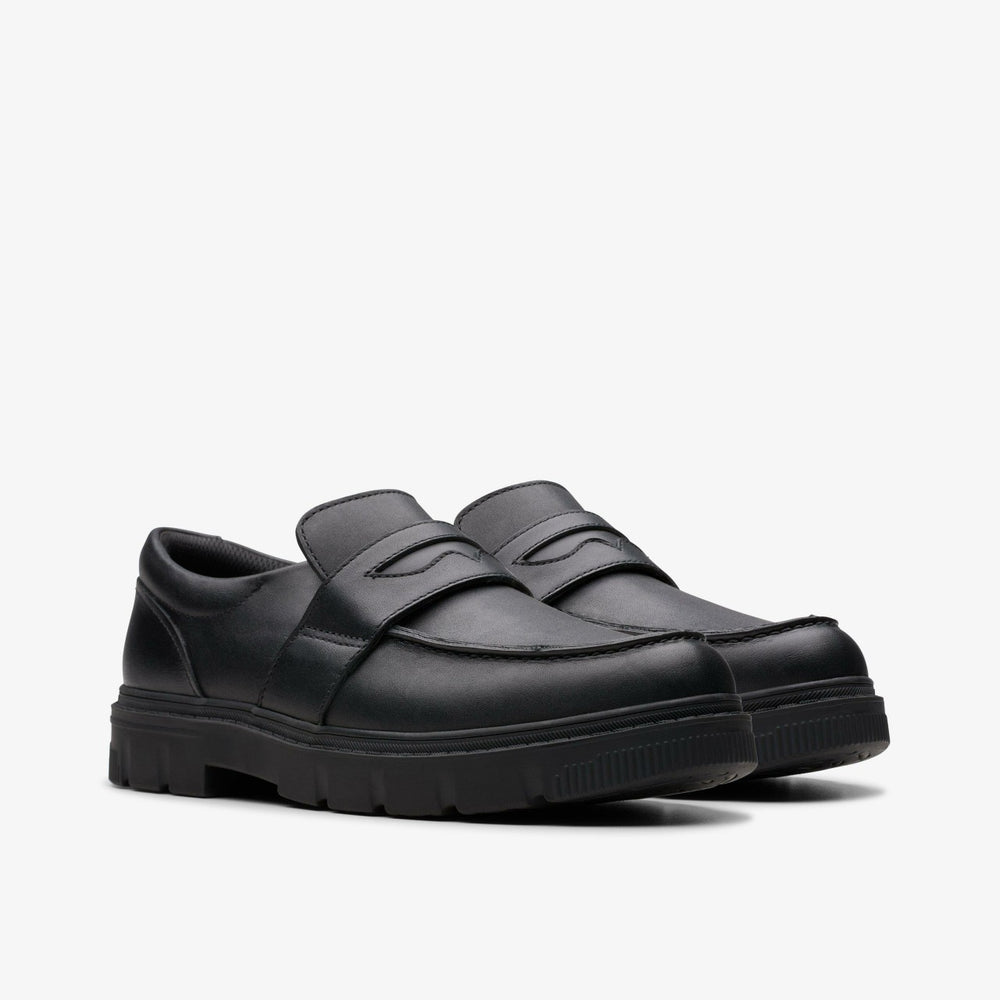 Lorcam Craft Youth Black Leather | Clarks on Sale - Kids