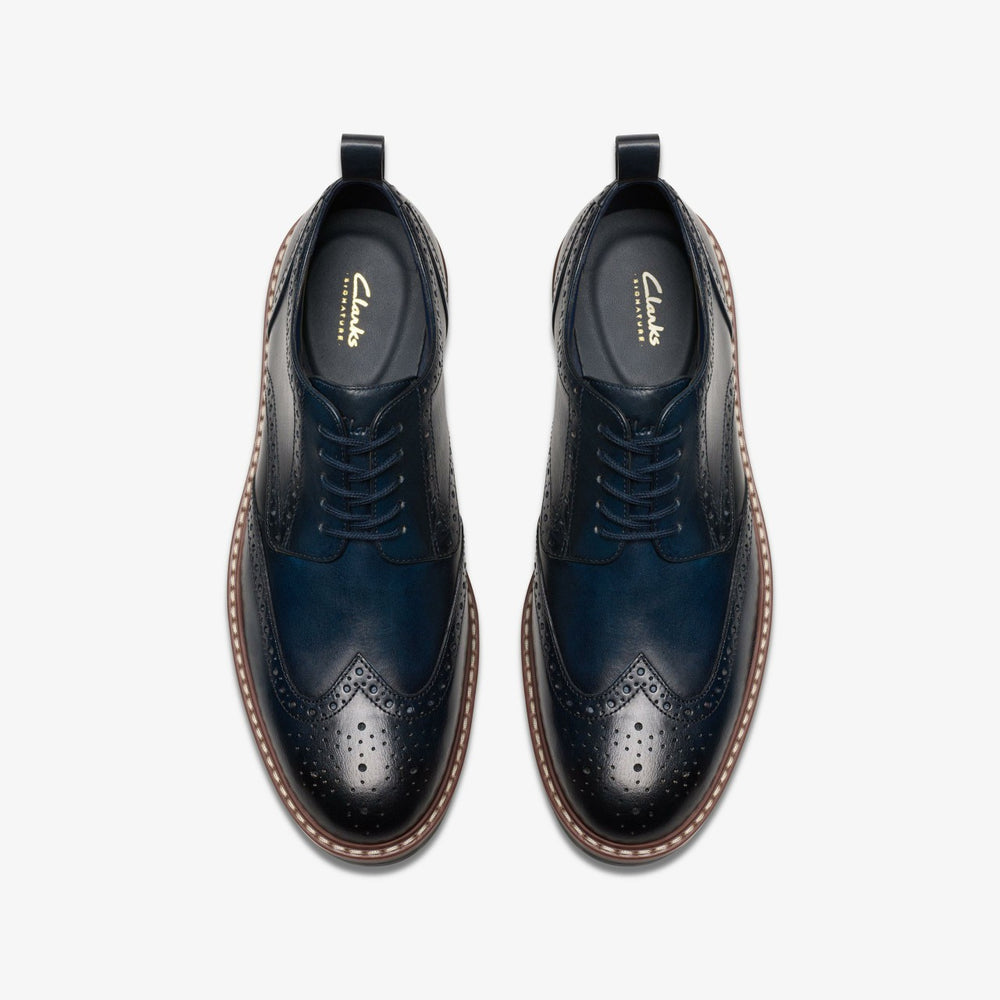 Aldwin Limit Brogue Navy Leather | Clarks on Sale - Men