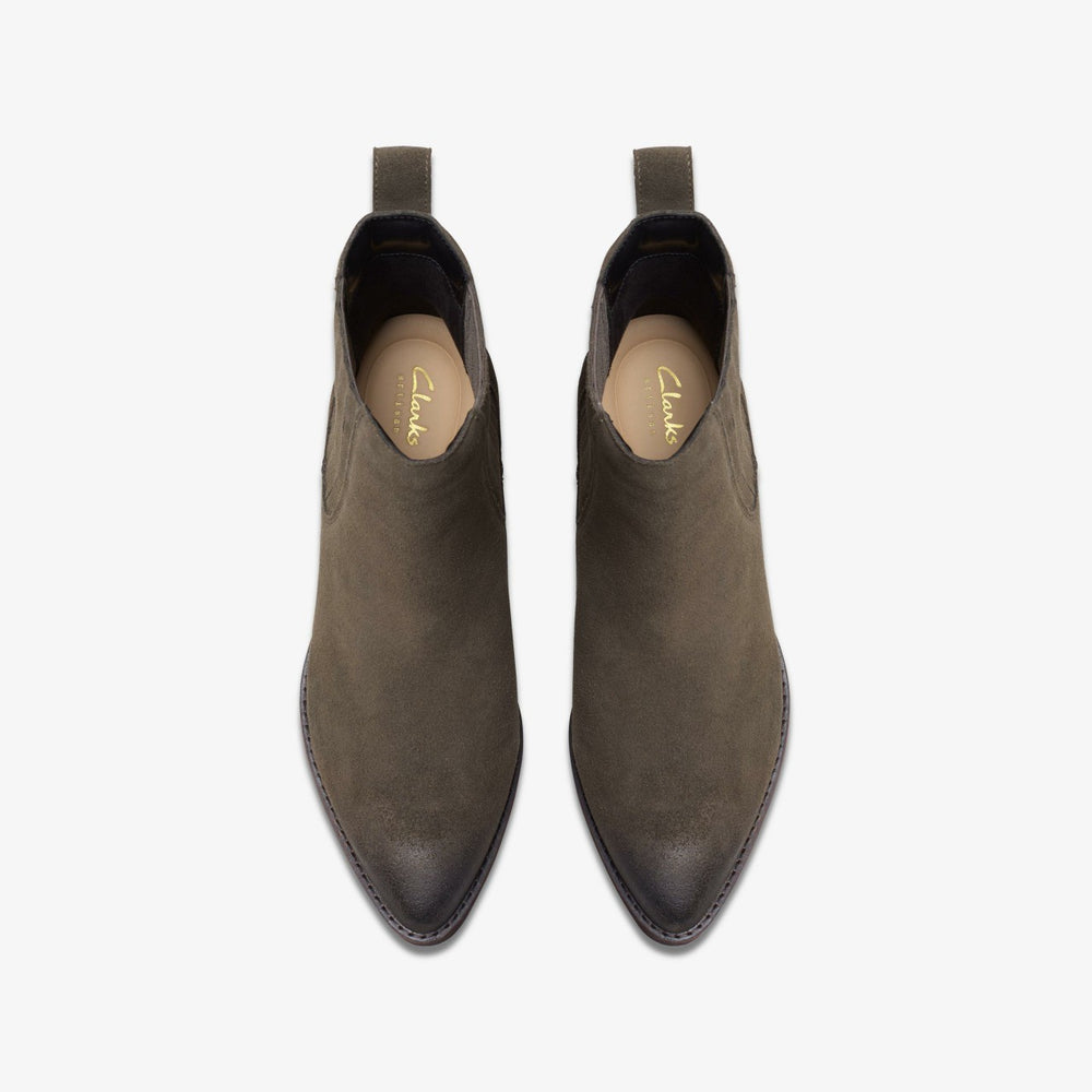 Morzine Top Ankle Boot Mole Grey Suede | Clarks for sale - Women
