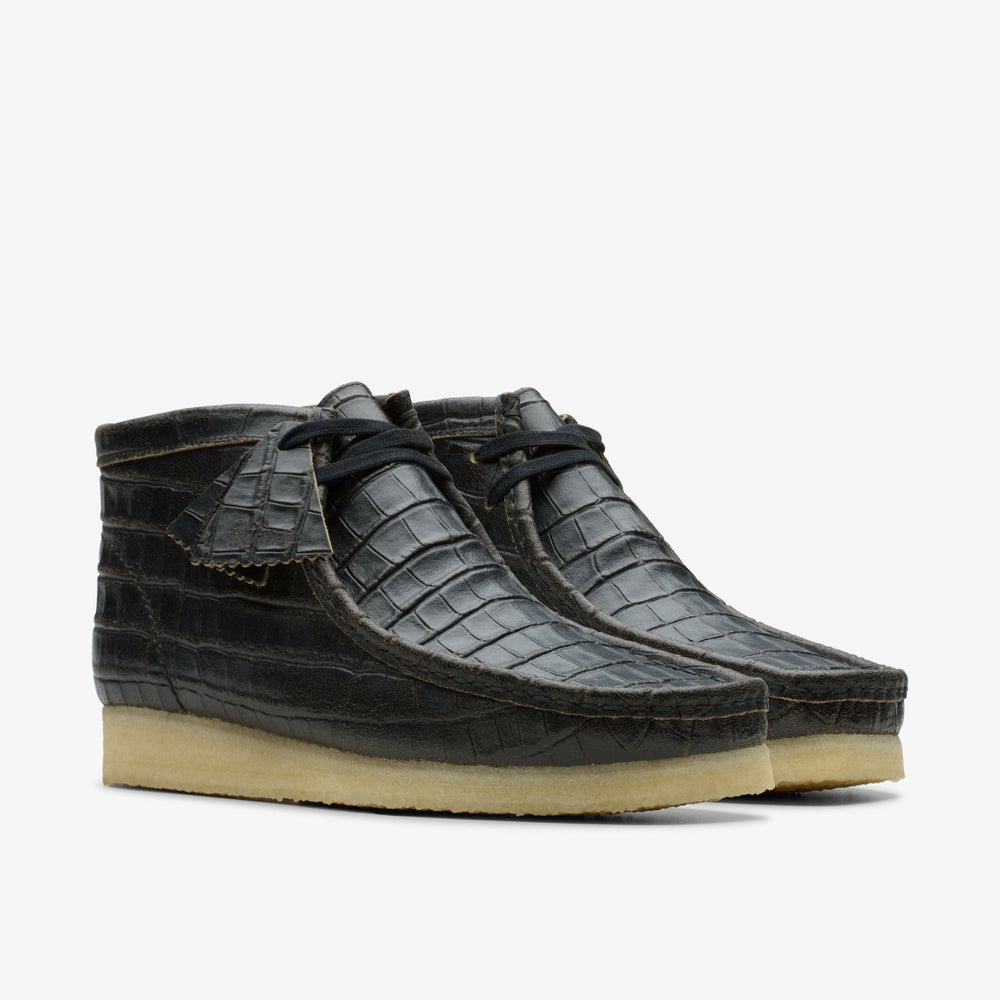 Wallabee Boot Black Crocodile Distress | Clarks for sale - Men