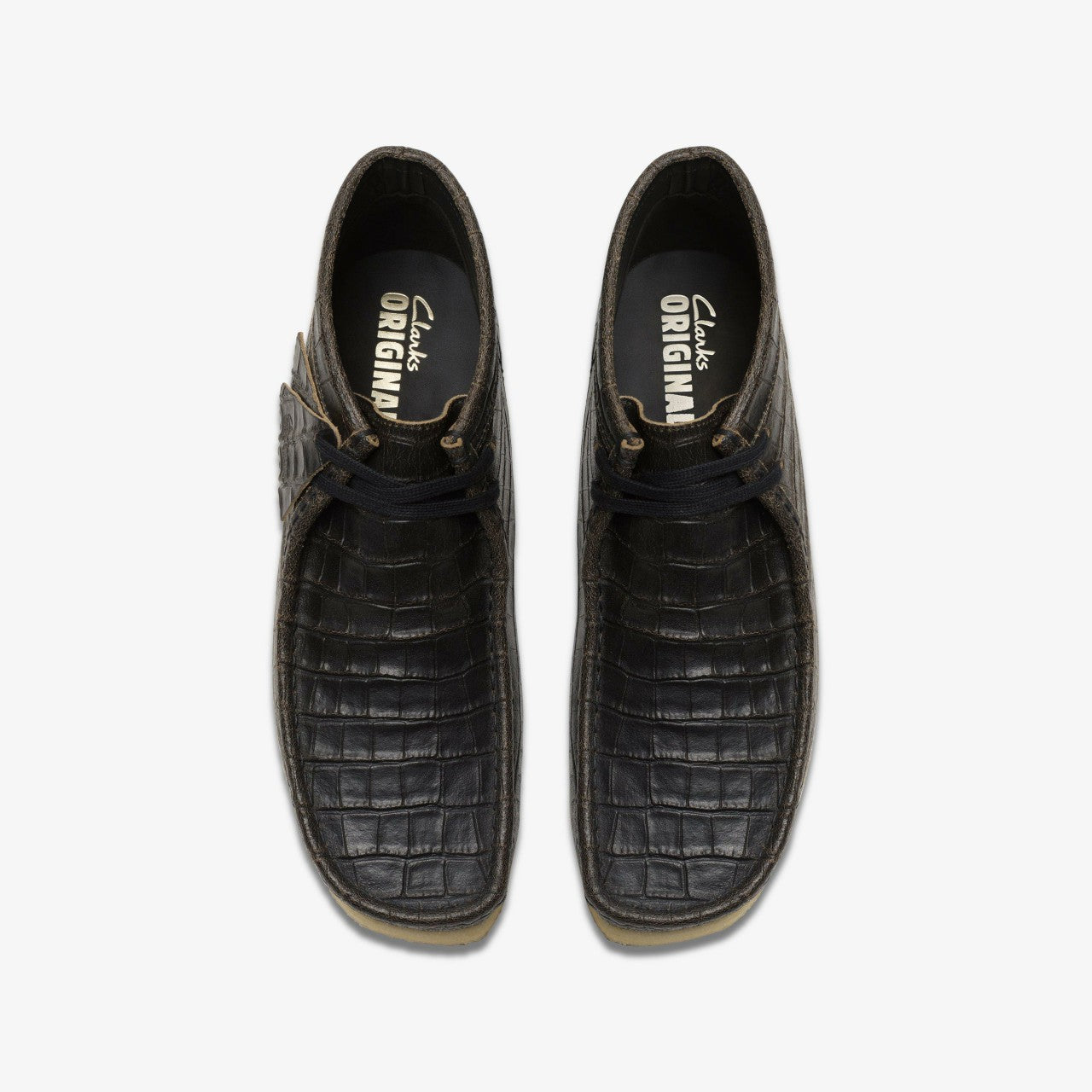 Wallabee Boot Black Crocodile Distress | Clarks for sale - Men