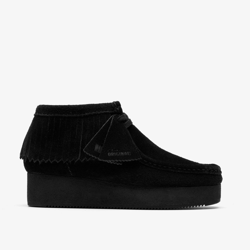 Wallabee Wedge Fringe Black Suede | Clarks on Sale - Women