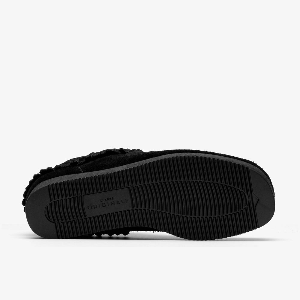 Wallabee Wedge Fringe Black Suede | Clarks on Sale - Women