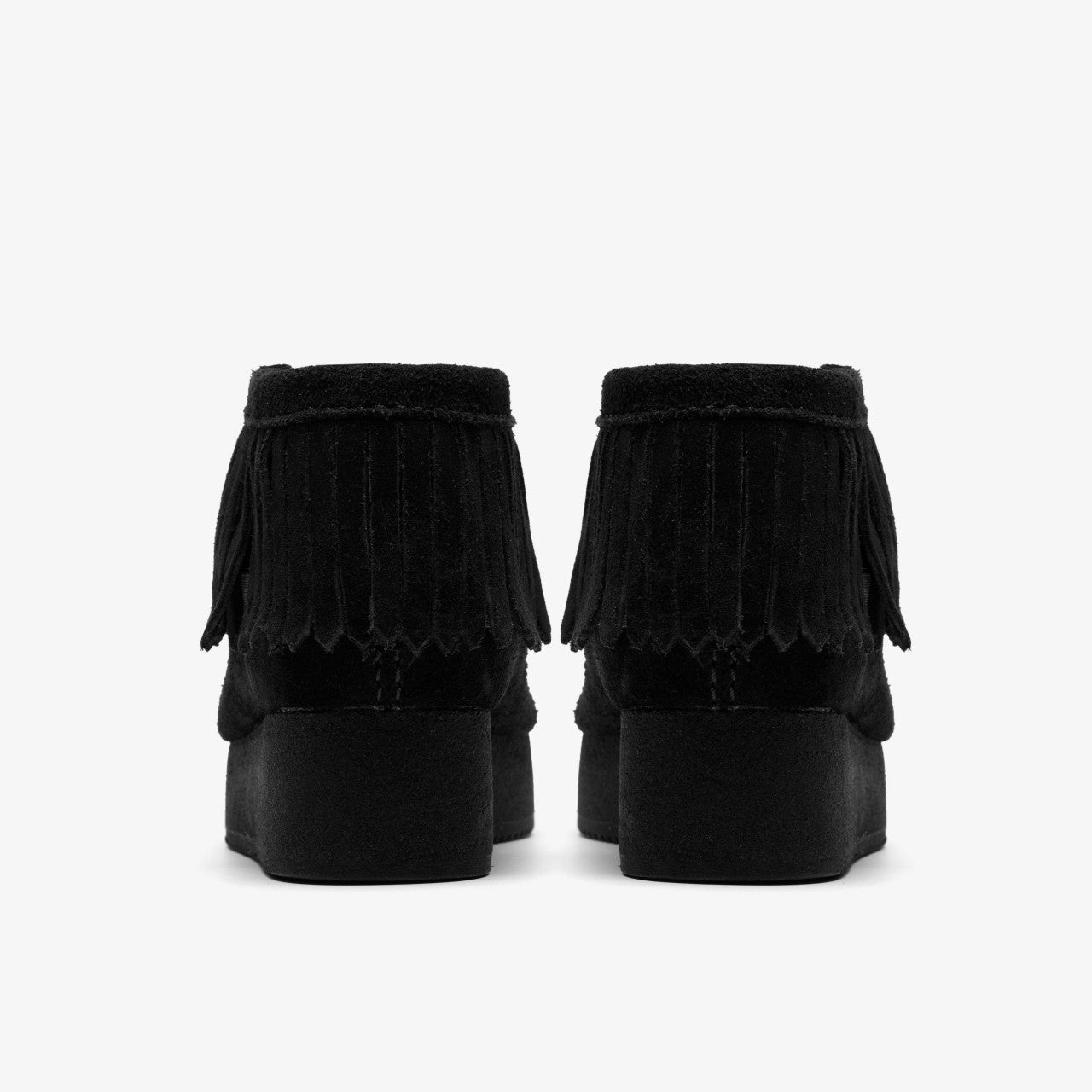 Wallabee Wedge Fringe Black Suede | Clarks on Sale - Women