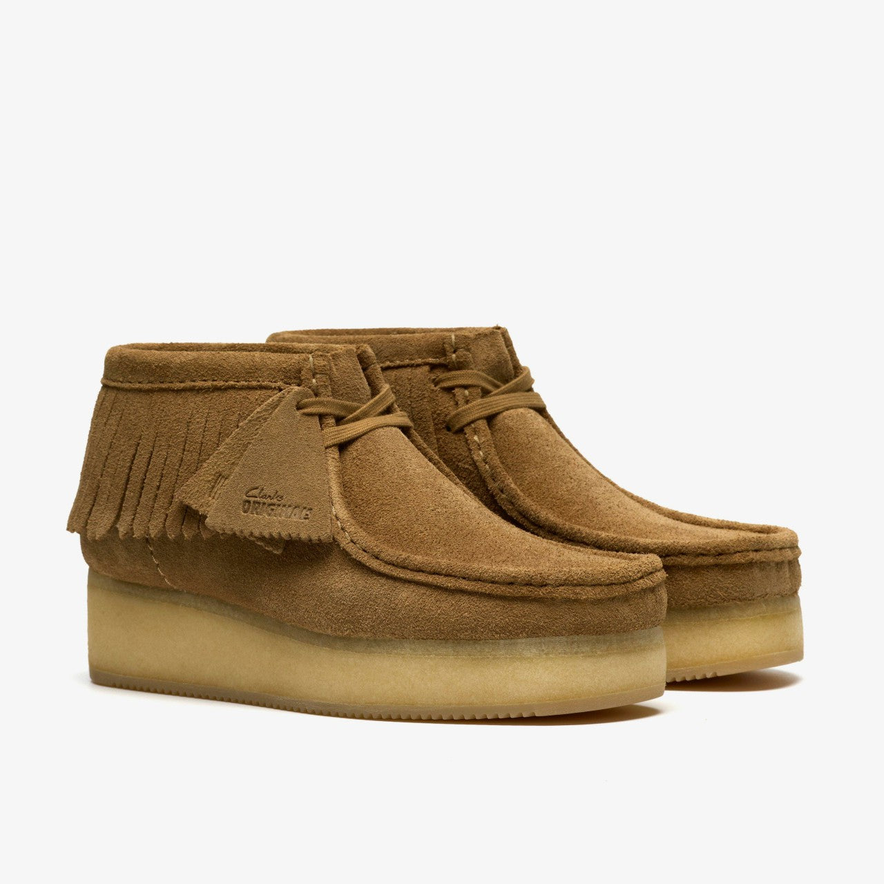 Wallabee Wedge Fringe Light Tan Suede | Clarks for sale - Women